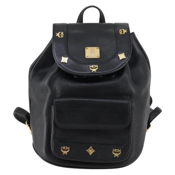 MCM Studs Backpack Leather Black Gold Auth 144411 main image 11